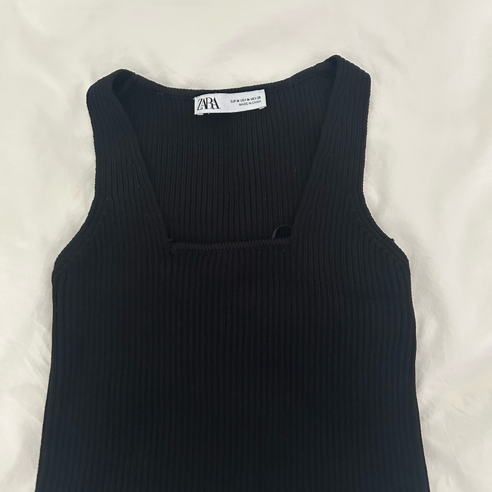 Zara Black Ribbed Sleeveless Tank Top
